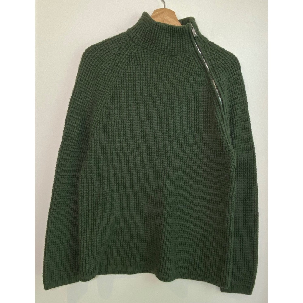 Ann Taylor Weekend Sweater Womens Medium Green Side Zip Waffle Knit Casual